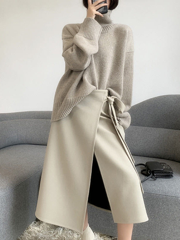 Casual Grey High-Neck Long Sleeve Sweater QX016 shopify