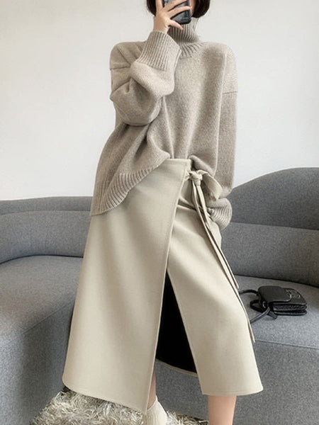 Casual Grey High-Neck Long Sleeve Sweater QX016 shopify