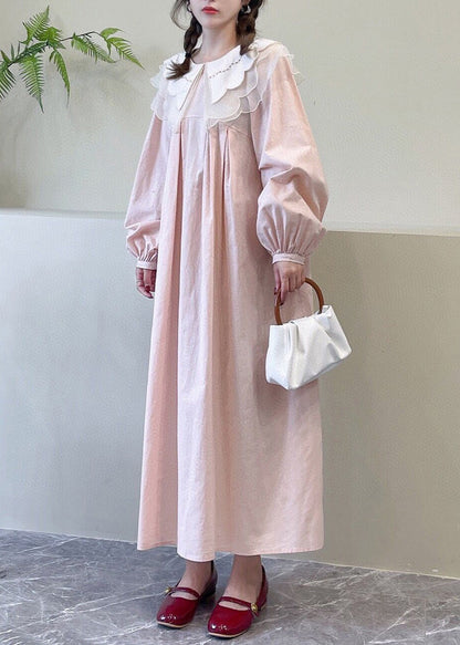 New Pink Peter Pan Collar Solid Cotton Dresses Spring NN032 shopify