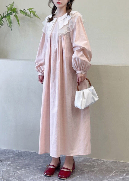 New Pink Peter Pan Collar Solid Cotton Dresses Spring NN032 shopify