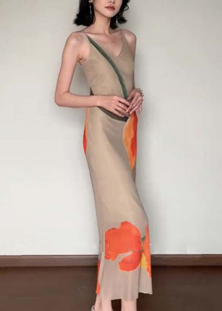 Slim Fit V Neck Print Cotton Long Dress Sleeveless EE017 shopify