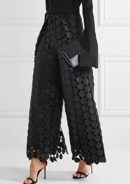 High Leg Solid Out Hollow Color Polka Dot Pants Wide Waist FashionChic