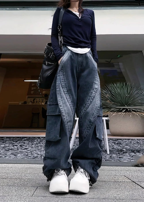 With Pants Black Denim Classy Spring Pockets Oversized FashionChic