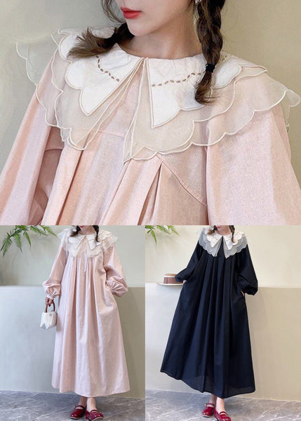 New Pink Peter Pan Collar Solid Cotton Dresses Spring NN032 shopify