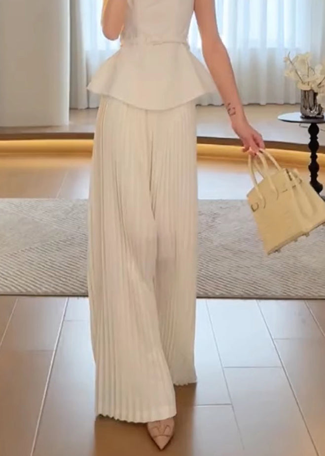 White Waist High Leg Spring Pants Wide Classy FashionChic