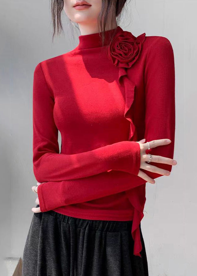 Slim Fit Red Turtleneck Rose Tassel Top Fall WV004 ABC