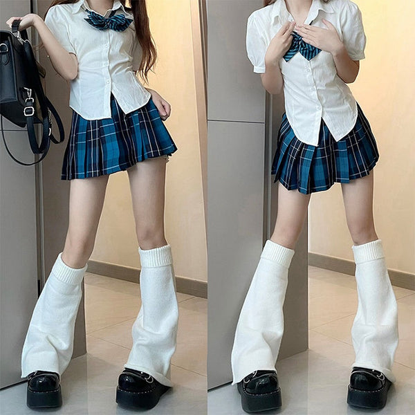 Black / Flared Leg Warmers White Knitted FashionChic