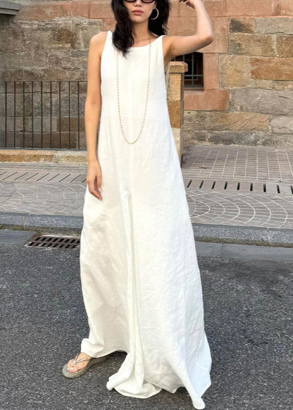 Simple Style White O Neck Cotton Long Dress Sleeveless EE051 shopify