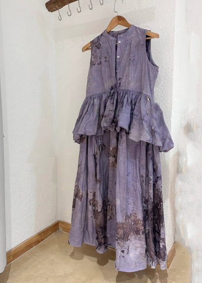 Chic Purple O-Neck Ruffled Patchwork Wrinkled Maxi Dresses Summer TT1028 shopify