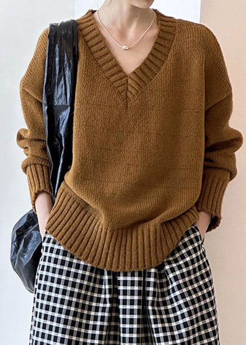 New Brown Hollow Out Cozy Cotton Knit Sweaters Long Sleeve AF1098 HS-NTP240914