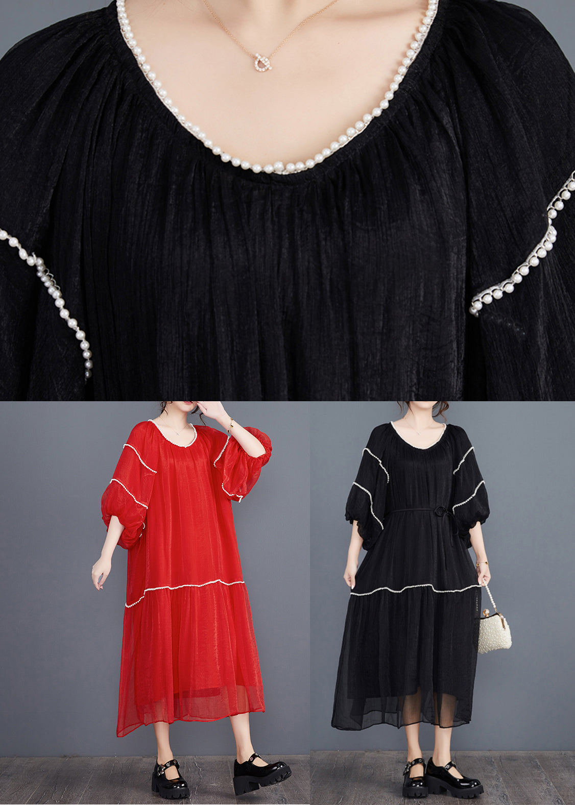 Bohemian Black Nail Bead Long Dresses Half Sleeve AJ1022 shopify