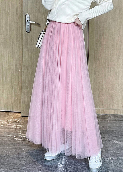 French Khaki High Waist Wrinkled Tulle Skirts Summer TT1015 shopify