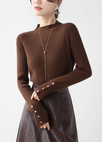 New White Hign Neck Button Patchwork Knit Sweater Winter RV026 ABC