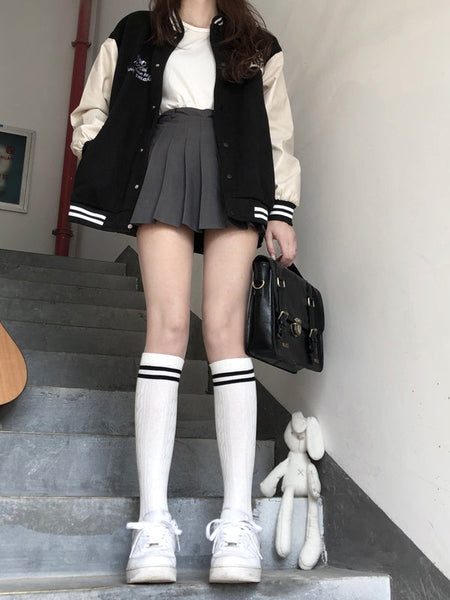 Socks Black/White/Gray Pattern Sporty Striped Calf FashionChic