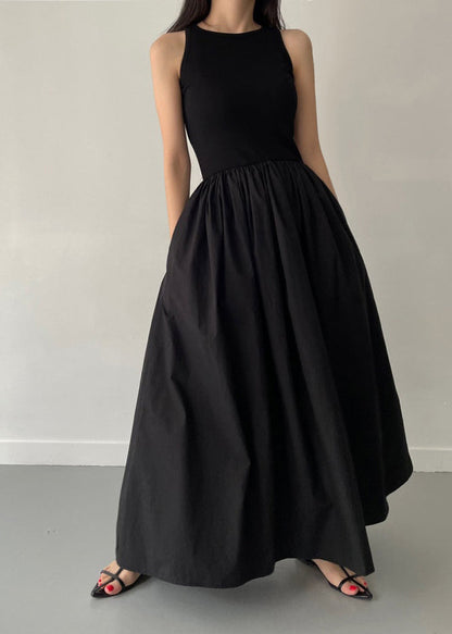 Patchwork Cotton Large Exra Party Hem Dress Sleeveless Black FashionChic
