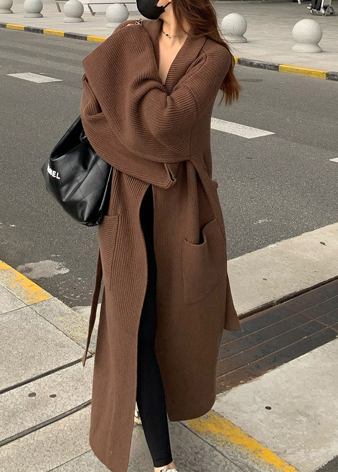 Style Beige Peter Pan Collar Tie Waist Knit Loose Cardigans Winter RV035 ABC