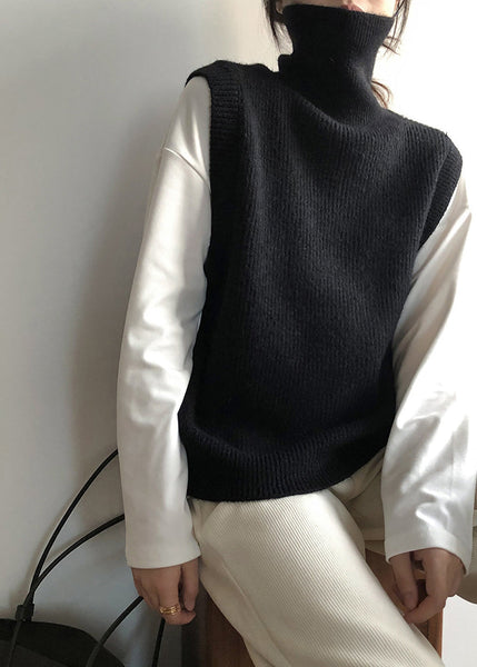 French Grey Hign Neck Versatile Knit Vest Sleeveless AF1090 HS-VTP240914