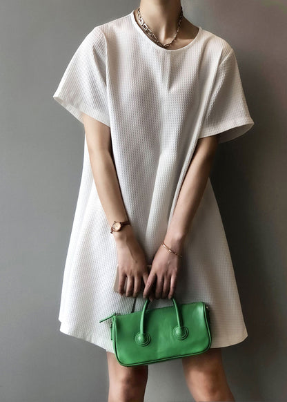 White Simple Cotton Mid Dresses O Neck Summer AF1063 HS-SDM240914