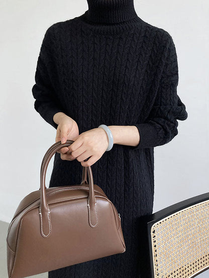 Casual Grey High-Neck Long Sleeve Twist Knit Dress AN1053 Genistyle Shop