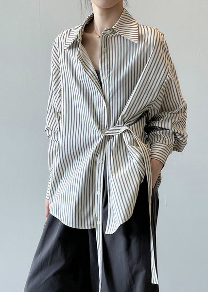 French Peter Pan Collar Striped Button Cotton Shirt Fall AF1025 HS-LTP240914