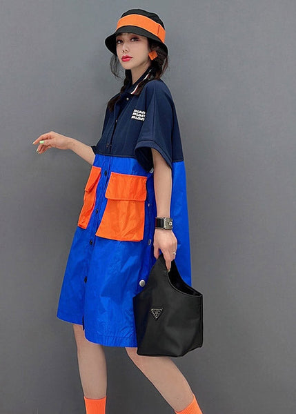 Bohemian Peter Pan Collar Patchwork Button Pockets Side Open Shirt Short Sleeve AR1028 shopify