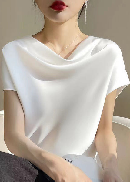 Simple White Solid Turtle Neck Silk T Shirts Summer TT1017 shopify