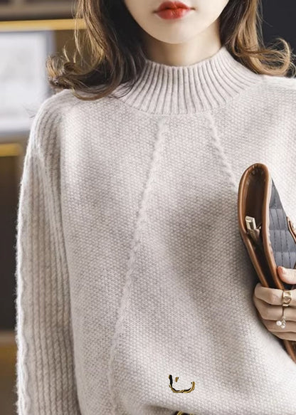 Modern Apricot Turtleneck Patchwork Thick Cotton Knit Sweaters Fall QP044 OL-NTP241001