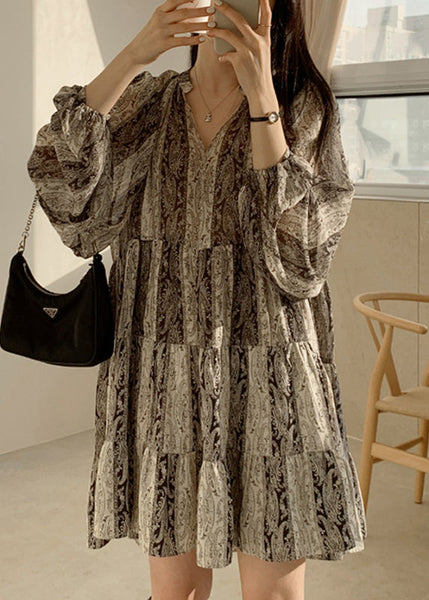 Bohemian Photo Color Print Patchwork Mid Dress Lantern Lantern TT1047 shopify