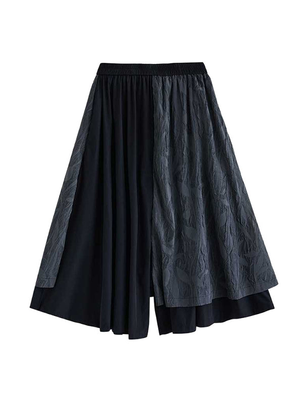 Vintage Black Loose High Waisted Pockets Patchwork Jacquard Texture Wide Leg Pants Culotte WS002 shopify