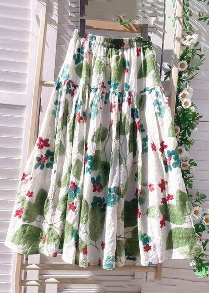 Green Skirt New Summer Cotton Elastic Print Waist FashionChic
