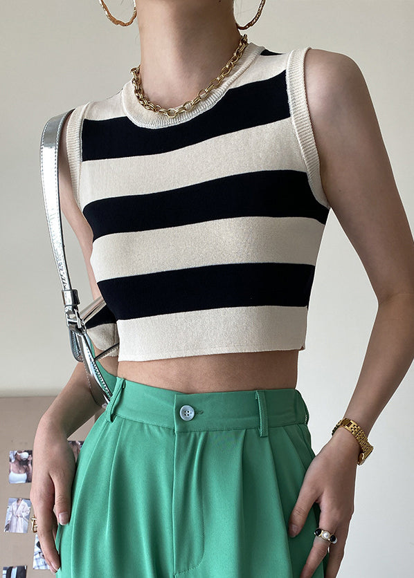 Black Striped Cozy Knit Tank O Neck Summer AF1050 HS-VTP240914