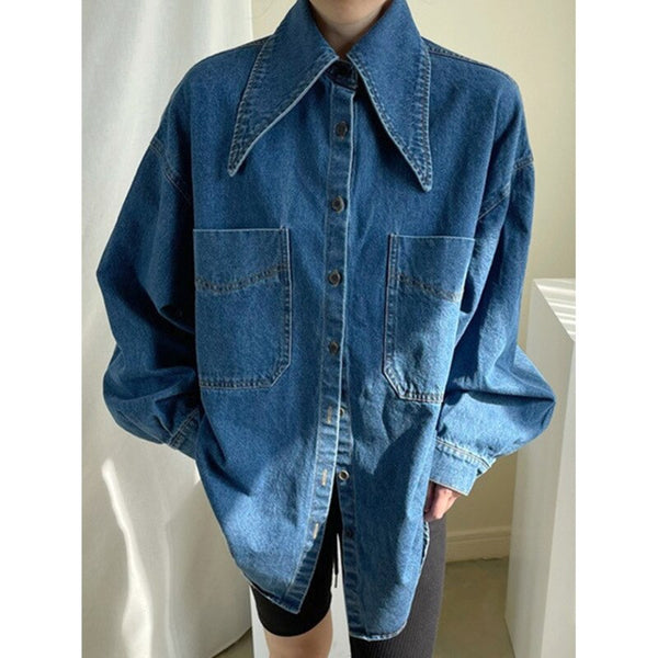 Long Peter Pockets Pan Sleeve Single-breasted Loose Urban Collar FashionChic