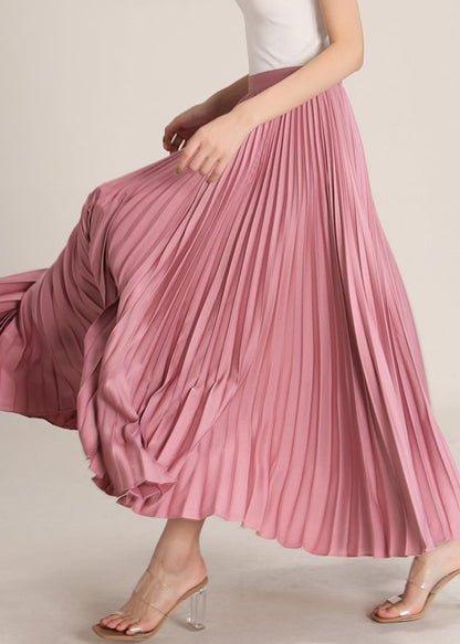 Pink Solid High Waist Silk Pleated Skirt Zippered RV014 ABC