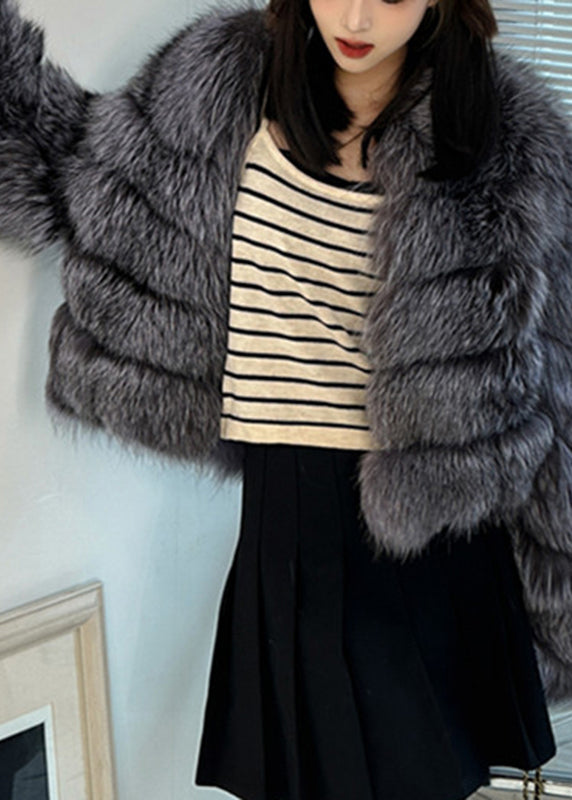 Grey Patchwork Leather And Fur Jacket Winter WV010 ABC