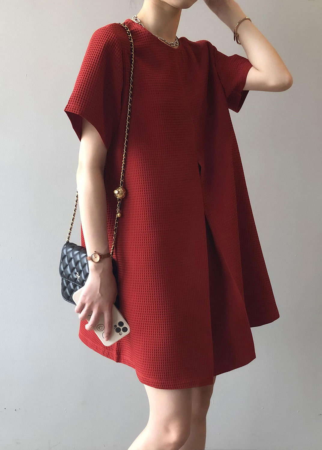 DIY New Red O Neck Cotton A Mid Dresses Summer AF1008 HS-SDM240914