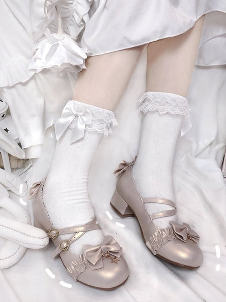 Cotton Cuff Socks Lolita Yellow Bow Ruffled Detachable White/Black/Creamy FashionChic