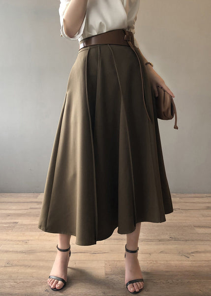 French Khaki High Waist Wrinkled Exra Large Hem Skirts Autumn WD024 HS-SKTS241103