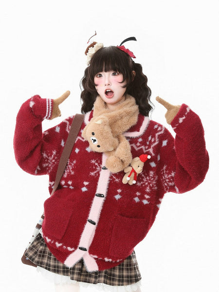 Practical with Daily Cardigan Pockets Kawaii Pink/Red FashionChic