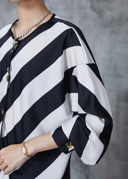 Elegant Black White Striped Oversized Chiffon Shirts Spring PZGY-LTP240826