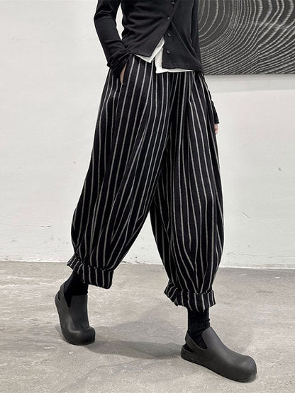 Split-Joint Cool Pattern High-Waisted Striped Pants Harem FashionChic