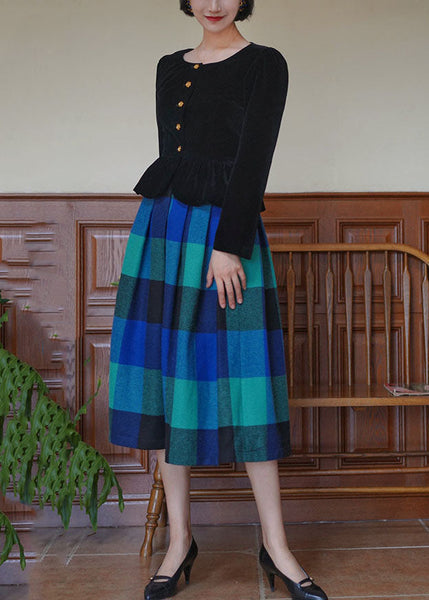 Unique Blue High Waist Plaid Wool Pleated Skirt Spring AJ1001 shopify