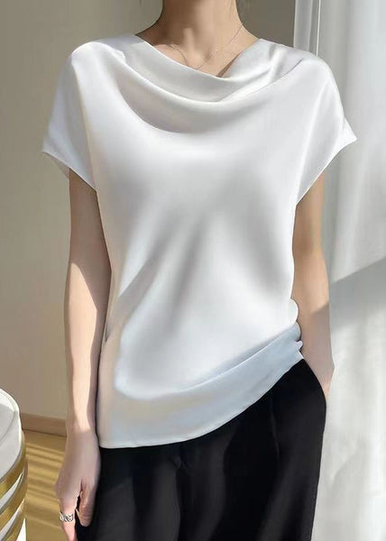 Simple White Solid Turtle Neck Silk T Shirts Summer TT1017 shopify