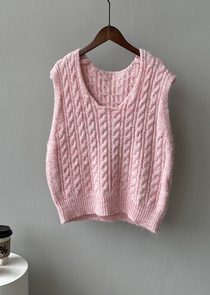 Women Light Green U Neck Cable Knit Vest Sleeveless WD001 HS-VTP241103