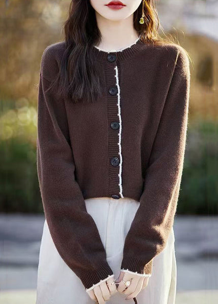 Classy Beige O Neck Button Wool Knit Cardigans Fall QX025 shopify