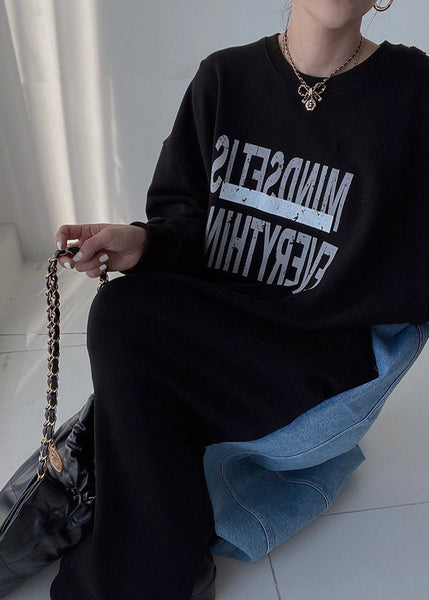 Patchwork Long Dresses Denim Oversized Natural Spring Black FashionChic