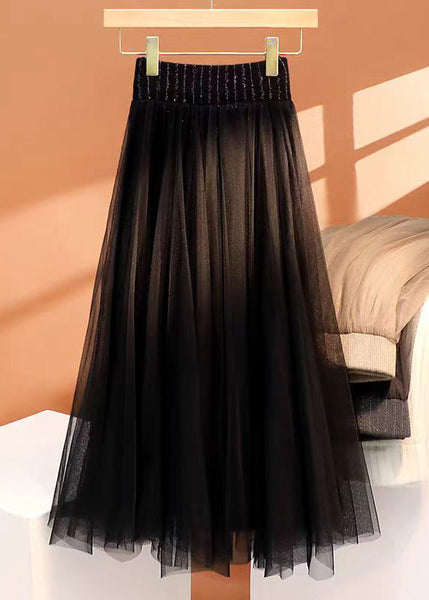 Women Khaki High Waist Wrinkled Asymmetrical Tulle Skirt Spring TT1011 shopify