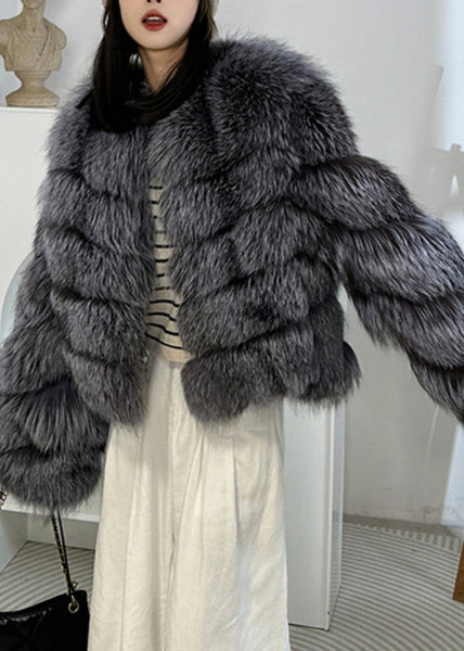 Grey Patchwork Leather And Fur Jacket Winter WV010 ABC