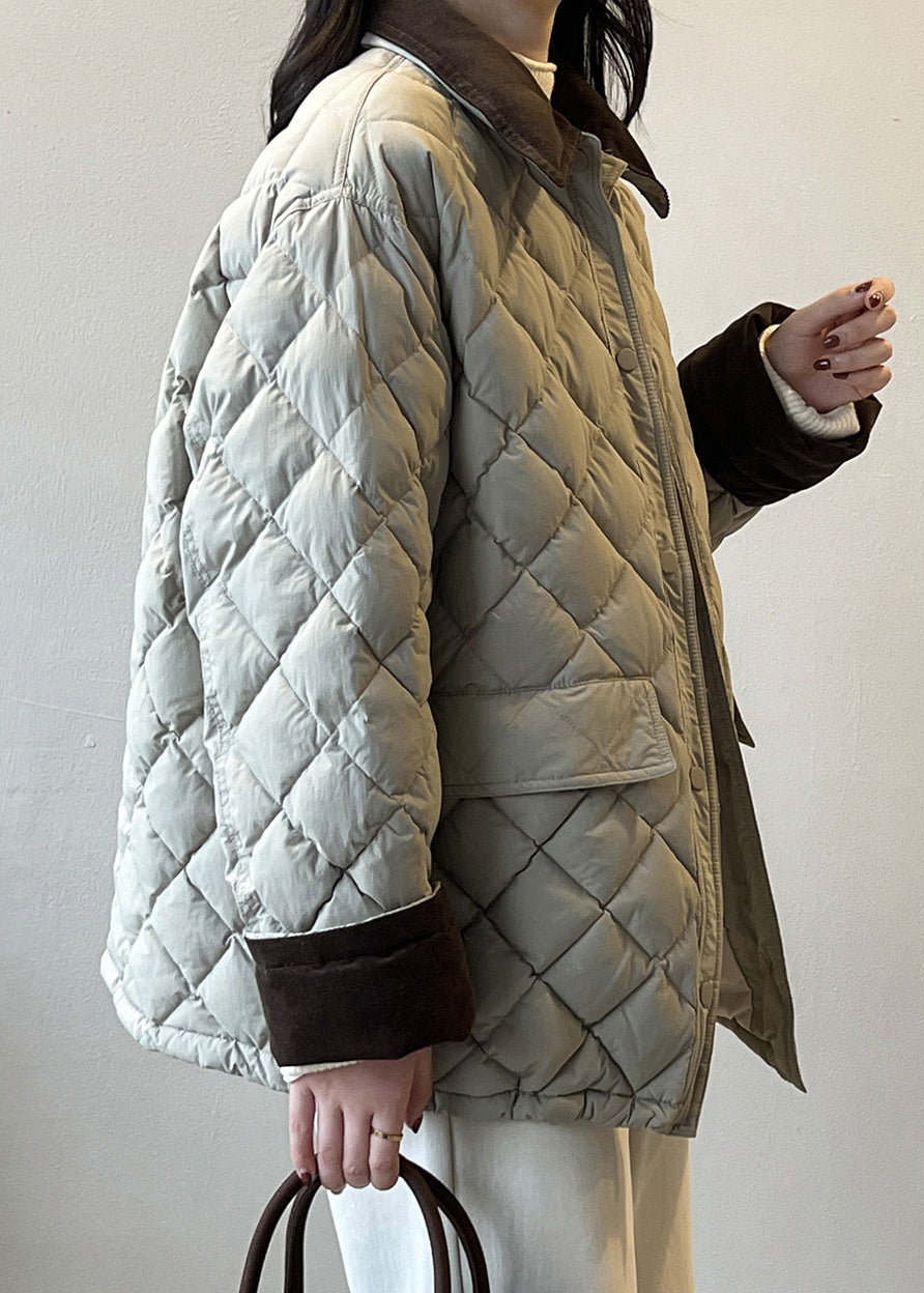 Beautiful Grey Peter Pan Collar Corduroy Duck Down Puffer Jacket Winter AF1060 HS-DJK240914