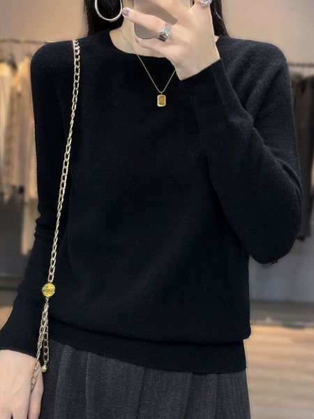 Casual Blue Round-Neck Long Sleeve Sweater AN1059 Genistyle Shop