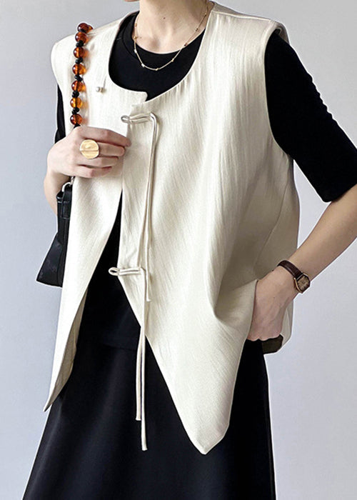 Beige Chinese Button Cotton Waistcoat O Neck Fall AF1062 HS-CTS240914